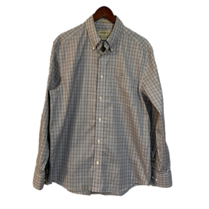 Eddie Bauer Long Sleeve Button Shirt Wrinkle Resistant Plaid Blue/Brown Medium